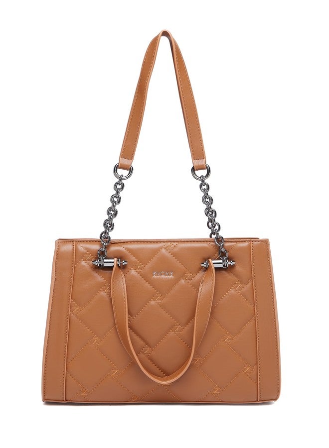 EVOKE AERO Vegan Leather Satchel 249 for Women | with Spacious Main Compartment | Stylish and Lightweight for Daily Commutes | Quilted Handbag | Dual Strap Options (Brown) - Image 1